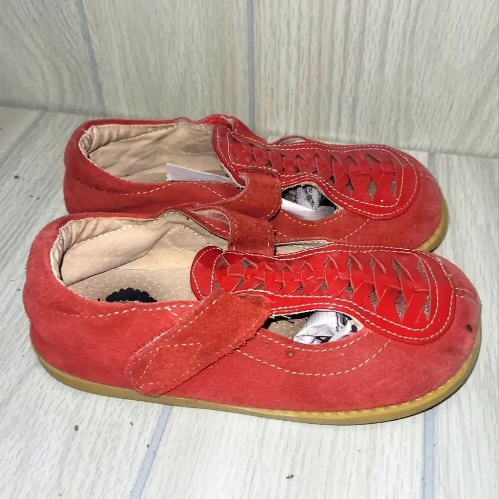 Livie & Luca Girls Red Ruche Suede Leather Mary Jane Shoes Size 12